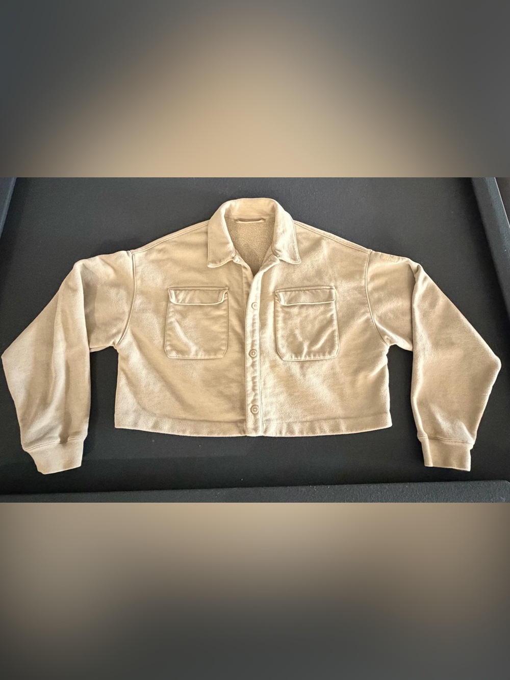 ALO Yoga Cropped Jacket Beige/Tan/Green Button Front Oversized
